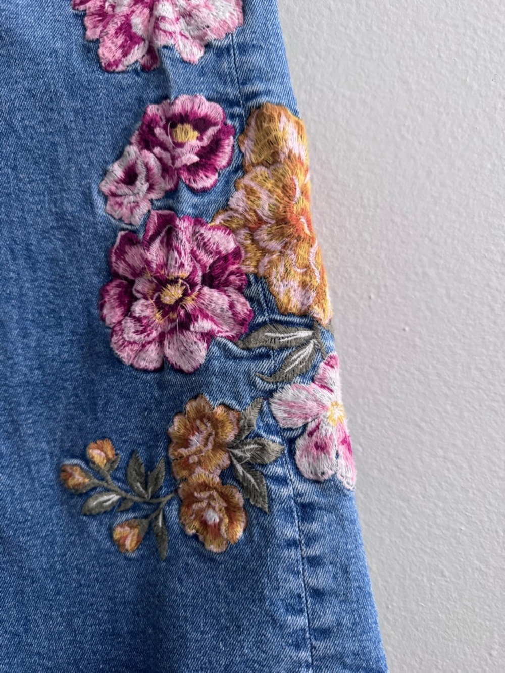 DRIFTWOOD Blue Boot Cut Jeans with Pink & Gold Floral Embroidery - Picture 6 of 13